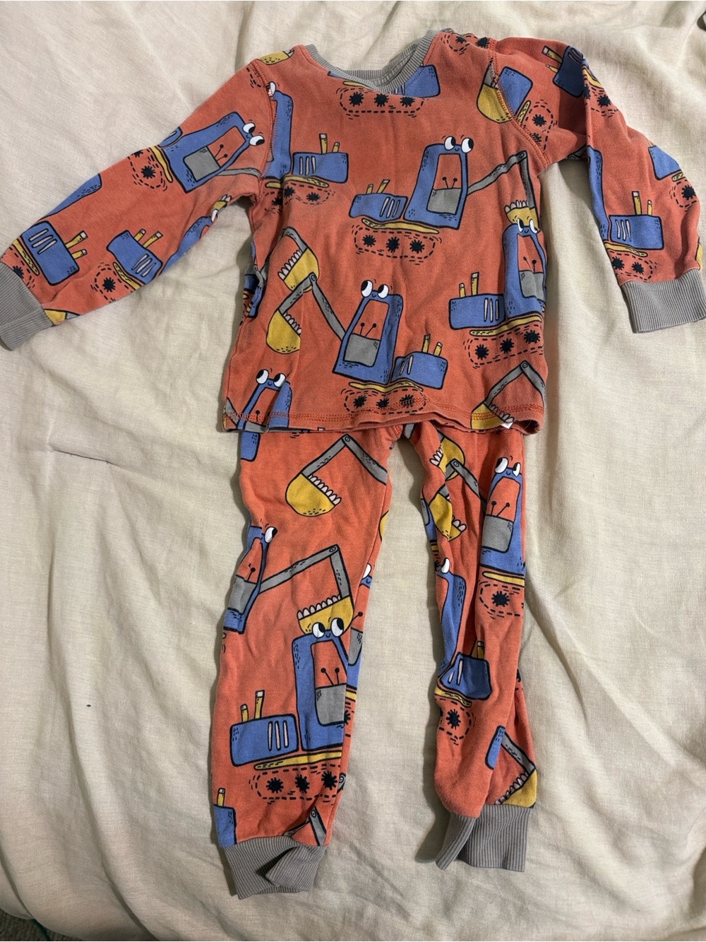next Orange Kids Pajama Set with Blue & Yellow Excavator Print